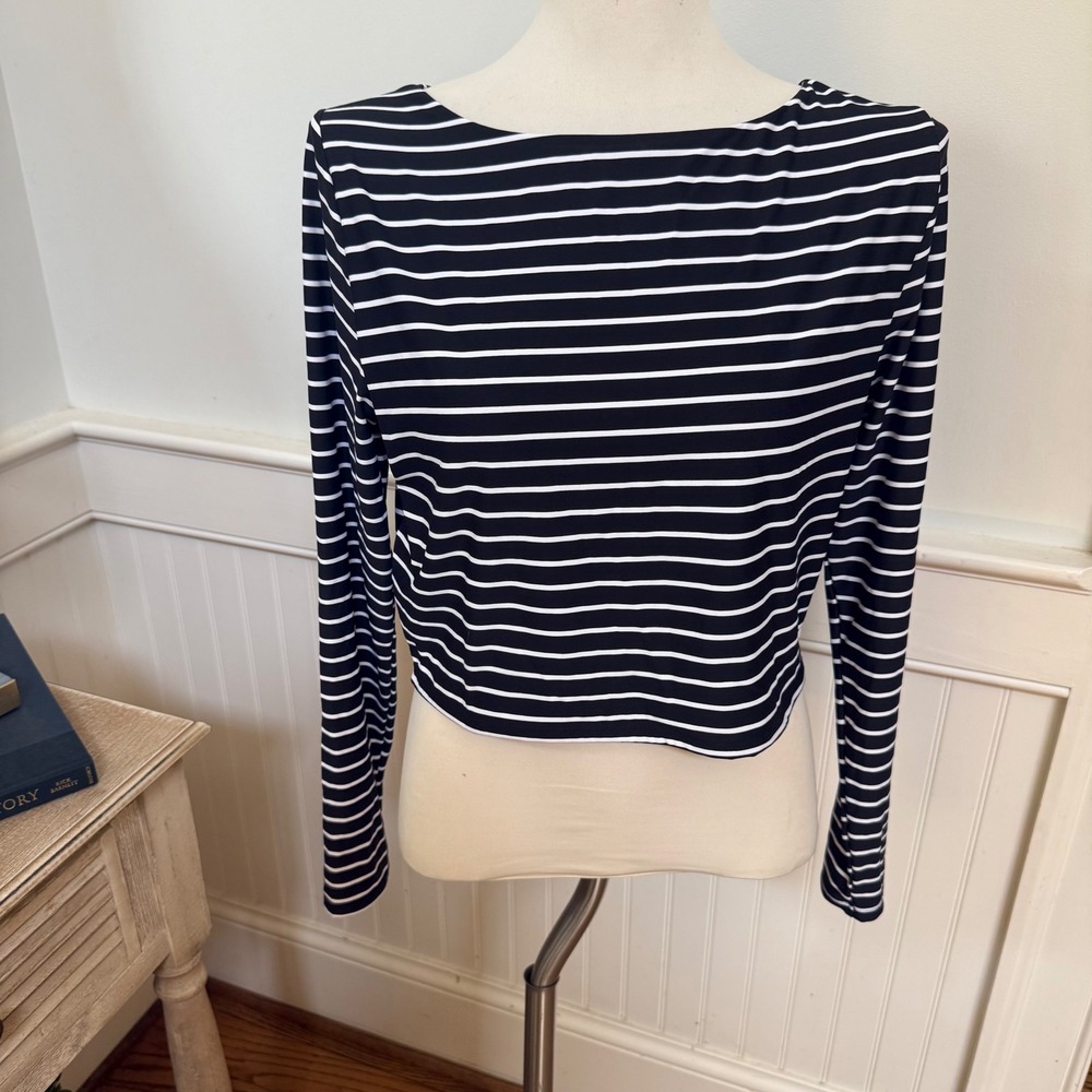 CALIA Womens XL Black White Striped Long Sleeve Rash Guard Swim Top